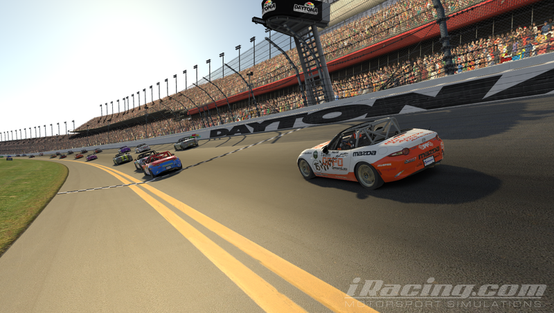 The Team Oppo Miata takes the green flag for the Roar Before the 24.